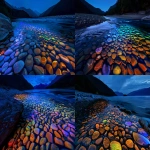 **illuminated river stones at night beneath the manifold mosaic murmurationism duration night sky --ar 16:9 --sref <https://s.mj.run/25o_KGHQ_zo> --personalize nl7lyv9 --v 6.0** - <@1146047051570876487> (fast)