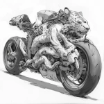 **Black and white design sketch, cybernetic 🐯 but it's a motorcycle design sketch with many rough pencil sketch of the parts, various tiger appendages make up the outer edge of the motorcycle to give it a biomechanical feel --niji 6 --no color** - Upscaled (Creative) by <@372629349565988865> (relaxed, stealth)