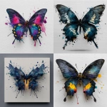 **dark watercolor butterfly , white background , abstract and dark color , splash of color --s 250** - <@1087918721076564069> (fast)