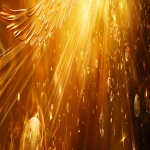 **Divine golden light rays descending from heaven onto floating elemental symbols (fire flame, water droplet, air swirl, earth crystal), angelic wings in background, warm amber and gold color palette, hyper-realistic spiritual energy, cinematic photography --ar 4:1 --v 6.0** - Image #3 <@900787127892180992>