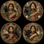 **a Bengali woman with a serpent in her root chakra, a black jaguar in her sacral , a hummingbird in her solar plexus and an eagle in her heart chakra, named Mr Dendrokinetic** - Variations (Strong) by <@1069265923099328512> (fast)