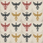 **In a Dungeons and Dragons art style, create four different yet simple versions of a noble house&#039;s sigil. The design should be simple. Its major element is a hawk&#039;s wings spread wide and eyes vigilant and looking forward. Its minor elements are a plant in one talon and a blacksmith&#039;s hammer in the other talon. All different versions, as if made in medieval times with medieval-level tools, each made of different materials, such as stone, iron, wood, and paint. They should all be simple designs using a single material. They should be worn. They should be on a white background. --v 7.0** - Variations (Region) by &lt;@478047972412620803&gt; (fast)