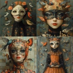 **A full-length picture of a woman with chess, mask multicolor, fish, bird, painting by Naoto Hattori, Didier Lourenço, Kelly McKernan and Hieronymus Bosch --quality 2 --stylize 750 --v 6.1** - <@1051616081585905745> (relaxed)