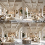 **A grand yet warm luxury living room with 22-foot ornate ceilings, fully coordinated with a quiet-luxury aesthetic. Soft cream and ivory palette, elegant wall paneling, warm natural stone accents, tufted seating, and classic architectural detailing to match the master suite and in-room plunge pool style. Include refined crown molding, detailed ceiling coffers, subtle gold or brushed brass accents, and plush, inviting furniture with layered textures. The space should feel intimate despite its height, with greenery in classic urns and warm ambient sconces. Beyond the living area, reveal an open-concept mansion chef’s kitchen with professional-grade appliances, a large marble island, soft warm lighting, creamy cabinetry, and Italian stone surfaces. Blend Tuscan undertones--travertine, limestone, rustic plaster--with refined modern quiet luxury. Maintain a cohesive, calm, spa-like atmosphere throughout, with natural light, balanced proportions, and ultra-high-end residential finishes. Ultra-realistic, 8k interior architectural photography, warm and inviting mood, residential scale despite grandeur.** - Variations (Strong) by <@1098040737595138178> (fast)
-# Create, explore, and organize on [midjourney.com](<https://midjourney.com/imagine?from_discord=1>)