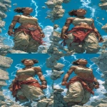 **The Zulu priestess stands among the ancient ruins. Ebony skin and natural hair. Her fingertips crackle with lightning as she summons the powers of the gods. Muscles visibly strained, it is almost more than she can bear, but she is determined. Though her teeth are gritted, her expression is resolute. --ar 1:2 --s 750** - Variations (Strong) by <@344228814332887040> (fast)