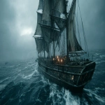 **Ultra-realistic cinematic wide-angle photograph of the Mary Celeste ghost ship drifting silently in the Atlantic Ocean, sails partially torn and flapping, ropes dangling loosely, no crew visible on deck, ship tilting slightly as if moving without purpose. The surrounding sea is calm yet ominous, dark blue-grey waves stretching endlessly to the horizon under an overcast cloudy sky with faint eerie light breaking through. The atmosphere feels abandoned, mysterious, and unsettling a ghost ship frozen in time. Natural muted tones, high-detail textures of wood, sails, and rigging, documentary National Geographic realism, photographed as if from a nearby vessel in 1872. --ar 16:9 --v 7.0 --s 750** - Image #1 <@1347352121820844044>