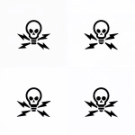 **a simple illustration logo of a skull and cross bones where the skull is a lightbulb and the crossbones are thin symmetrical lightning bolt symbols --v 7.0** - Variations (Subtle) by <@340952336275079170> (fast)