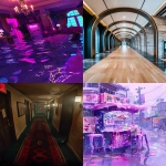 **a surreal endless fluorescent corridor that folds in on itself, office hallways merging into hotel lobbies, flooded with mirror-smooth reflective water, glowing EXIT signs floating midair, impossible staircases looping upside down, fog-filled empty rooms visible through open doors, vending machines emitting static light, faint reflections of unseen people on glossy walls, eerie symmetry, dreamlike volumetric haze, reality bending and collapsing, cinematic lighting, ultrarealistic textures, analog horror vibe, uncanny calm atmosphere, hyper-detailed architecture, Escher-like geometry, reflections behaving wrong, photo-real, long exposure glow, 35mm lens, --ar 9:16 --chaos 60 --v 6.0 --raw** - <@692146423638261810> (relaxed)