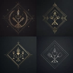 **minimal luxury line art emblem of a crossed wine glass and fork with a small elegant flame in the center, geometric frame, single color metallic foil style, elegant composition, balanced symmetry, refined modern luxury aesthetic, no people, vector style** - <@1141890881742458911> (relaxed)