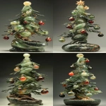 **a bonsai Christmas tree netsuke, made of translucent jade and granite with gemstone ornaments, incredibly intricately detailed, realistic --no frost --ar 4:7 --style raw --personalize j71c6gx --stylize 35 --q 2** - Variations (Strong) by <@682059907310157871> (fast)