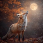 **create a realistic image a fox under the October full moon. she dances, vanishing in a trail of starlight from a forest yard** - Image #3 <@876267919003238460>