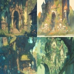 **Deformed, large mansion in the forest, mushrooms growing, ivy-covered, pop, scenery, simple illustration, monotonous illustration, non-fantasy, colored pencil --ar 16:9 --niji 6** - <@915835811092656128> (fast)