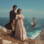 **photograph type picture of a gorgeously handsome man with dark hair and blue eyes dressed in Regency era clothing. He is standing on a cliff top with a beautiful woman also wearing Regency era clothing - empire line dress with high waist. They are holding hands and watching a sailing ship of the type like HMS Victory. It is sunny. They are happy --v 7.0** - Upscaled by <@1160482508425658468> (fast)
-# Create, explore, and organize on [midjourney.com](<https://midjourney.com/imagine?from_discord=1>)