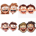 **Cartoon faces of a laughing boy and girl, both with wide open mouths, squinted eyes, big smiles, rosy cheeks, no background. Bright colors, childlike style, super funny expressions. Created Using: Procreate cartoon brushes, kids sticker style, bold outlines, expressive cartoon features, vivid tones, simplified round shapes, cheerful comic layout --ar 4:5 --v 6.0** - <@1380326100856737813> (relaxed)