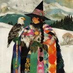 **Warrior witch thundersnowpunk with long braids and stylized warrior witch’s hat and eagle companion in the snow --sref 1999999999 1999999991 416557976 2252558232 698008135 1078492728 2187294478 217414415 416417418 7337 80085 696969 47 73 97 100 --sv 4 --niji 6 --p grjlt42 --raw** - Image #4 <@948741381743083580>