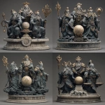 **A statue of three gods in a fantasy setting. The gods are chaos, order and balance** - Variations (Strong) by <@428058359846141973> (fast)