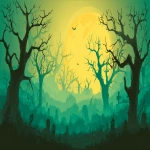 **spooky halloween forest background, yellow and green colors, vector flyer style, --ar 16:9** - Image #4 <@1171826476224614466>