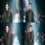 **full-body runway shot of a fashionable 30-year-old Taiwanese man, long-shaped face, fair pale skin, thick eyebrows, large expressive double-lidded eyes, naturally full lips, softly contoured cheeks not sunken; styled with bold smokey eye makeup and glossy lip color, paired with avant-garde fashion outfit, contemporary hairstyle; walking confidently on a glossy runway stage with cinematic spotlight, blurred audience in the background, dramatic high-fashion editorial photography style, sharp focus on makeup and hair, elegant and powerful vibe, no text, no watermark --ar 16:9** - Variations (Strong) by <@1090872516857299025> (fast)