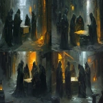 **five cloaked skaa rebels gathered in a narrow ash-covered alley at night, huddled around a rough map spread across a crate, mist swirling at their feet, black ash falling from the sky, each figure distinct: one pointing with a gloved hand, another watching the warehouse gate in the distance, worn gear and makeshift weapons, faint orange lantern glow from a nearby window, tense cinematic moment before a mission, dark fantasy, mistborn inspired, oil painting style --ar 16:9 --v 6.0 --raw** - Variations (Strong) by <@398622100233125890> (fast)
-# Create, explore, and organize on [midjourney.com](<https://midjourney.com/imagine?from_discord=1>)