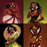 **Afrocentric Waifu kathakali --chaos 20 --p o9e8fmo --stylize 1000 --v 7.0 --draft --raw** - <@626244707957342208> (fast)