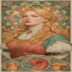 **Princess in castle with 🌈 🐲. Style of Moebius, Alphonse Mucha, and Maxfield Parrish. --c 45 --ar 1:2 --v 7.0 --s 750 --raw** - Image #4 <@344228814332887040>