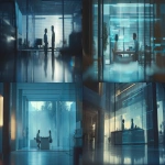 **cinematic still shot of two professionals collaborating around a clean floating document interface, subject framed with calm confidence, translucent panels with soft blue-aqua highlights, organized notes and file icons glowing subtly. Environment / Setting: modern institutional workspace, wide open desk area, soft architectural lines, glass reflections, ambient natural light entering from large windows. Camera: shot on ARRI Alexa Mini LF with Leica 35mm Summilux lens, shallow-to-moderate depth of field. Film Stock: Cinestill 800T for clean cinematic tones. Lighting Conditions: soft key light from the left, gentle bounce fill, subtle volumetric haze, natural daylight ambience, clean highlight rolloff. Composition: rule of thirds, leading lines guiding toward the floating interface, balanced asymmetry, object balance between the two collaborators, elegant negative space. Perspective: eye-level cinematic view, slight forward push for presence. Color Grading: neutral cinematic palette, soft blues and aqua accents, trustworthy institutional tonality, low contrast and clean whites. Texture & Details: slight diffusion filter glow, microfilm grain for realism, soft flares on glass edges, precise edges on the holographic UI. Mood: calm, focused, organized, reassuring, high-trust corporate feeling. --ar 16:9 --q 2 --raw** - <@800048828048605199> (fast)