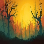 **spooky halloween forest background, yellow and red colors, vector flyer style, --ar 16:9** - Image #4 <@1171826476224614466>