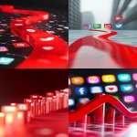 **rong social media growth. In the background, clearly visible and sharp, are the official logos of Facebook, TikTok, Instagram, Pinterest, and YouTube, evenly spaced on a bright, clean digital background. The red curve is glossy, 3D styled, and rises from the bottom left to the top right of the image. Natural lighting effect, minimalistic tech-style scene. Vertical layout. --ar 9:16 --v 6.1** - <@1277569890588557353> (fast)