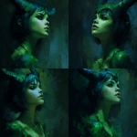 **green toned, painterly realism style, beautiful female demon, chest and up, with small horns, slightly angled, vertically elongated design, bottom ends abstract --v 7.0** - Variations (Strong) by <@1116424656908464158> (fast)
-# Create, explore, and organize on [midjourney.com](<https://midjourney.com/imagine?from_discord=1>)