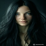 **beautiful woman with long black hair, close-up portrait, dendrokinetic background, in the style of yigal ozeri, "dendrokinetic" logo on the bottom right corner of the frame, black and gray tones, soft lighting, medium contrast, photorealistic, chiaroscuro. --ar 2:3 --v 7.0 --p 38o1dqc** - Image #1 <@1236410486661189792>