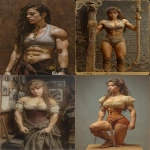 **Speleothem young female muscular bodybuilder in 1910, strongwoman, sepia, old time photography, film grain --ar 2:3 --p 9ss3njw pu1nj44 --raw** - <@538878031226470440> (fast)