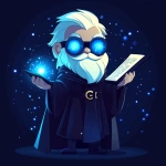 **Futuristic legal wizard mascot, glowing blue eyes, wearing a judge robe mixed with a wizard cloak, holding a digital scroll and a smartphone, cartoonish but clean, high-tech magical vibe, flat design - vector art --s 250** - Image #4 <@844314166369583134>