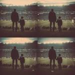 **father and son holding hands in a football stadium, they are far from the photo, fans in the background** - Zoom Out by <@450124934837043201> (fast)