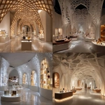 **A perfume exhibition of 6 brands, in a lattice structure of curved ceilling walls, with meeting rooms a central light display, one brand is about sweets, one is about wood, one is about florals, one is about old letters, one is about arabic architecture, one is about a scent lab, one is about sleek sernity, how to display all of these in a buisness to buisness eye catching exhibition effect, white colour and marble, warm lighting** - <@738838021331484804> (fast)
-# Create, explore, and organize on [midjourney.com](<https://midjourney.com/imagine?from_discord=1>)