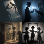 **Puppeteer and marionette are the same figure, caught in an endless loop, pulling their own strings through a mirror, dream logic, recursive horror, cinematic shadows --v 7.0 --raw** - <@1017562001381265439> (fast)
