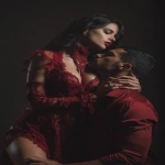 **beautiful elegant arabic , wearing a stylish dress with high heels, dark black room, solid black background, strangle a man, holding a man’s neck, very passion, editorial photography style, 8k resolution --ar 2:3 --v 7.0** - Image #1 <@766406328968151040>