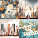**conceptual illustration of paused construction site with planning documents, infrastructure planning, thoughtful development approach, muted professional color palette --ar 4:3** - <@794327127260266516> (fast)