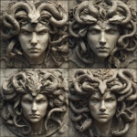**the beautiful goddess medusa, with detailed realistic snakes as her hair. She will have a determined look in her face. --v 7.0** - Variations (Strong) by <@1238241572940943414> (fast)