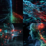 **an abstract representation of AI bias: glowing neural network with imbalanced data streams, one side clean and structured with blue and green tones, the other side chaotic with red errors, broken code, and skewed algorithmic patterns digital art, futuristic, high contrast, cinematic lighting, concept art** - <@1150893473508118580> (fast)