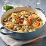 **Cassolette de Saint-Jacques aux crevettes et aux champignons Préparation: 35 min Cuisson: 40 min Voici les ingrédients dont vous avez besoin et la préparation: Ingrédients (4 personnes): 12 noix de Saint-Jacques 12 crevettes roses cuites 300 g de champignons de Paris 2 oignons 1 gousse d’ail 150 ml de vin blanc 200 ml de crème fraîche épaisse 2 c. à soupe de farine une dizaine de branches de persil frais 1 c. à soupe d’huile d’olive 1 noisette de beurre Sel, Poivre Préparation de cassolette de saint-Jacques aux crevettes et aux champignons Epluchez, dégermez et émincez finement les oignons et l’ail. Nettoyez les champignons de Paris avec un torchon humide. Tranchez-les en fines lamelles. Faites chauffer l’huile d’olive dans une poêle. Faites fondre les oignons et l’ail émincés. Lorsqu’ils commencent à devenir translucides, ajoutez les lamelles de champignons et faites-les revenir pendant une dizaine de minutes. Pendant ce temps, décortiquez les crevettes. Lavez et séchez le persil frais dans du papier absorbant. Hachez-le. Faites fondre la noisette de beurre dans une seconde poêle. Dorez-y à feu vif les noix de Saint-Jacques pendant 2 minutes sur chaque face puis ôtez-les du feu. Dans chaque cassolette, dressez 3 noix de Saint-Jacques, 3 crevettes et la poêlée de champignons aux oignons et à l’ail. Parsemez de persil haché. Préchauffez le four à 200°C. Réalisez la sauce qui viendra napper vos cassolettes de Saint-Jacques aux crevettes et aux champignons. Délayez la farine dans quelques cuillerées de vin blanc. Déglacez ensuite la poêle de cuisson des Saint-Jacques avec le restant de vin blanc. Ajoutez la crème fraîche épaisse et la farine délayée. Faites épaissir à feu moyen tout en remuant à l’aide d’une cuillère en bois. Répartissez la sauce dans les [...]** - Image #2 <@973631140374130748>