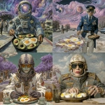**fighter jet pilot crossing guard, incredulous stares from onlookers as I cracking open free range almagest eggs making fried eggs and avocado toast while turning wisteria into twilight wine, 60's mod fashion, surreal --chaos 55 --exp 50 --profile folhhmm --stylize 750 --weird 111 --v 7.0** - <@246480551605698561> (relaxed)
-# Create, explore, and organize on [midjourney.com](<https://midjourney.com/imagine?from_discord=1>)