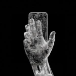 **iphone17, straight on, held by a semi-transparent robot hand made of coding lines --v 7.0** - Image #4 <@1048326817838280714>