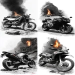 **a speeder motorbike standing on a rocky road, in the background there is a fire with a flame --ar 3:5 --s 750 --sref <https://s.mj.run/PapqrsDryp0>** - <@1167122440648937554> (fast)