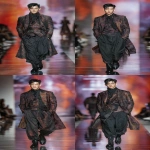 **full-body runway shot of a fashionable 30-year-old Taiwanese man, long-shaped face, fair pale skin, thick eyebrows, large expressive double-lidded eyes, naturally full lips, softly contoured cheeks not sunken; styled with bold smokey eye makeup and glossy lip color, paired with avant-garde fashion outfit, contemporary hairstyle; walking confidently on a glossy runway stage with cinematic spotlight, blurred audience in the background, dramatic high-fashion editorial photography style, sharp focus on makeup and hair, elegant and powerful vibe, no text, no watermark --ar 9:16** - Variations (Strong) by <@1090872516857299025> (fast)