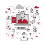 **A minimalist graphic design in red and gray colors, a big Symbol for Health, Clinic, Videoconference, legal dokuments, a cloud-computer, a screen. On a pure white background. Small icons representing law, external consultants are shown as sharp, fascinating objects. The overall composition should convey the message that secure video conferencing is maximal important. Style: Clean, modern, corporate design with sharp contrasts between red and gray elements --v 7.0** - Upscaled by <@1092756638915629066> (fast)
-# Create, explore, and organize on [midjourney.com](<https://midjourney.com/imagine?from_discord=1>)