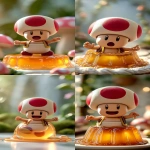 **a cute mushroom-headed character (Kinopio-style) gently enclosed inside a soft, translucent pudding-like jelly, floating peacefully with hands lightly pressed against the jelly surface, surrounded by caramel glaze, expressing surprise or confusion with big cartoon eyes, set in a whimsical fairytale world, soft lighting, Rapunzel-style dreamy anime illustration, high detail --v 7.0 --ar 9:16 --oref <https://s.mj.run/dgfYBTKPdkw> --ow 200** - <@1112784568303497357> (turbo)