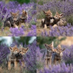 **A pair of red wolf cubs playing in a field of lavender --v 7.0 --raw** - <@289471203620421643> (relaxed)