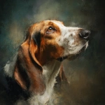 **A basset hound portrait, head turned slightly. Blurry background. Painterly style.** - Image #1 <@817022345902162030>
