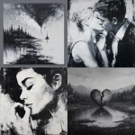 **lush romantic heartbreak painting black and white** - <@293199015917649922> (fast)