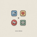 **a simple illustration fit for a middle school textbook, that shows simple icons that show "social media functions" such as sharing, liking, and messaging.** - Image #1 <@950771113464569916>